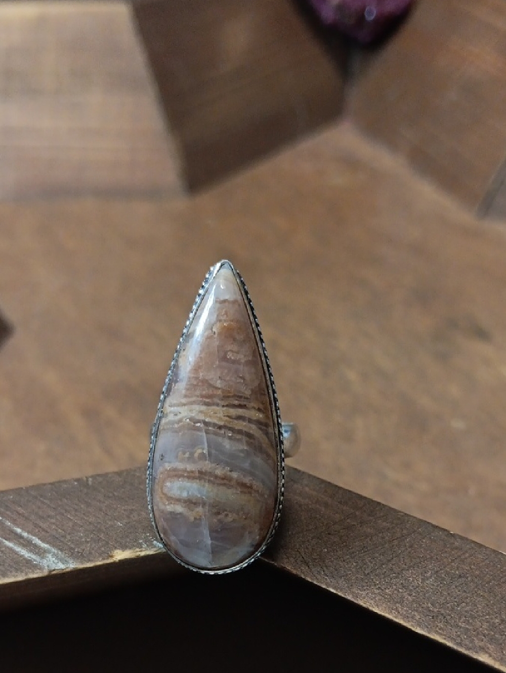 Teardrop Brown Agate Statement Ring